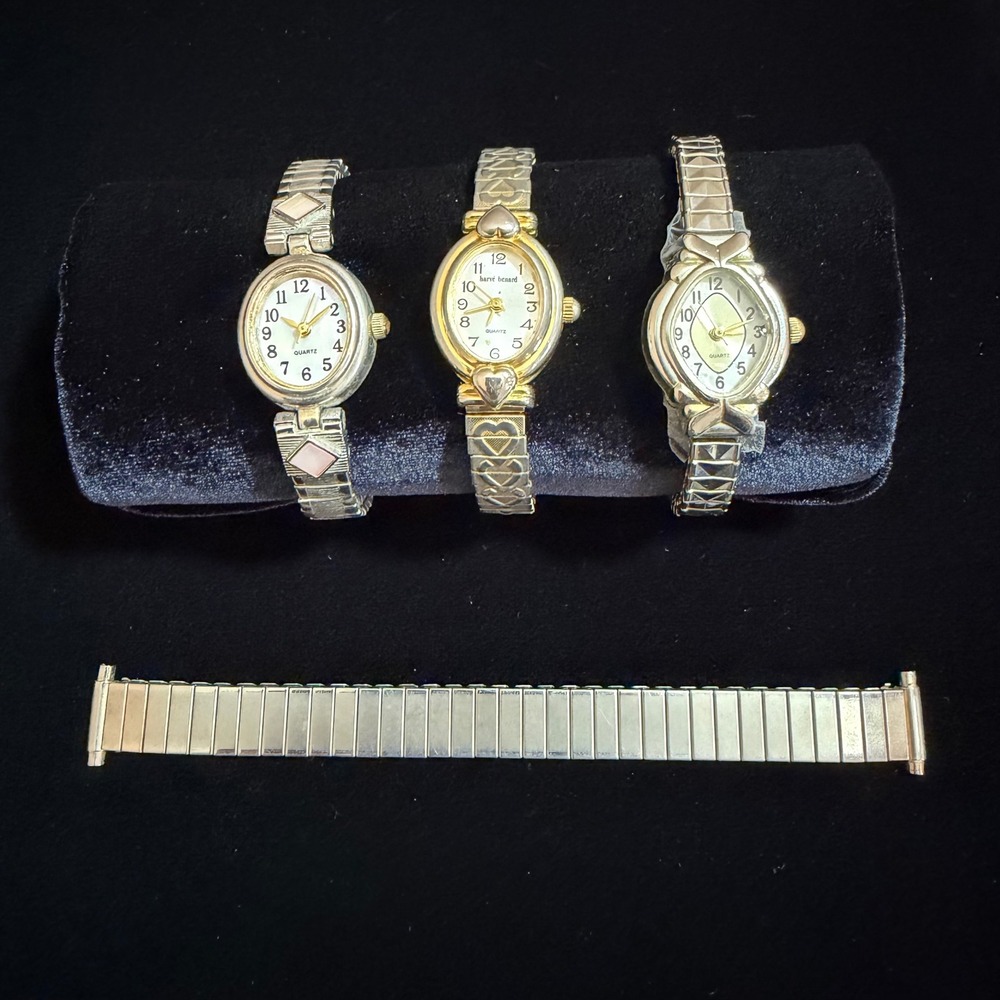 Vintage Womens Watch Lot Harve Benard MZ Berger Quartz Expansion Band 3pc + Band